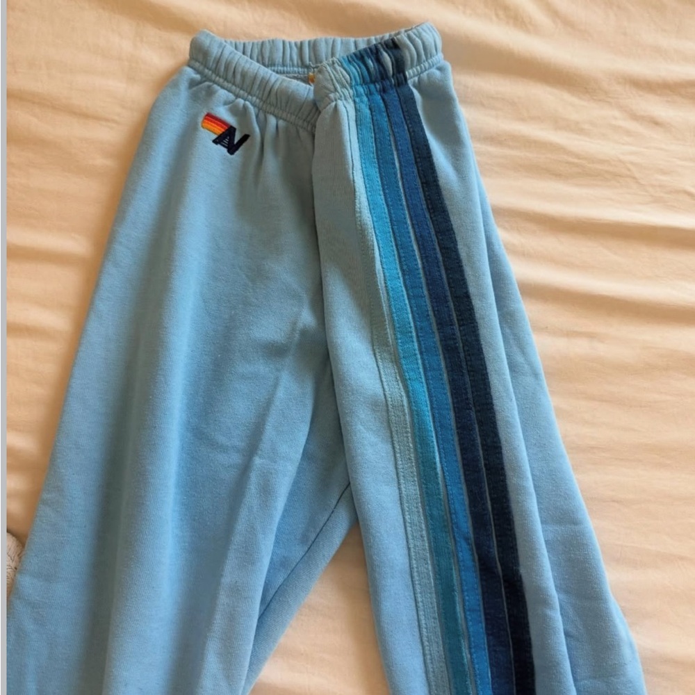 Aviator Nation Light Blue Sweatpants with 5 Stripes